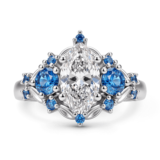 Gnoce Marquise-Cut Moissanite Blue Gemstone Ring Platinum-plated Silver Blend_1