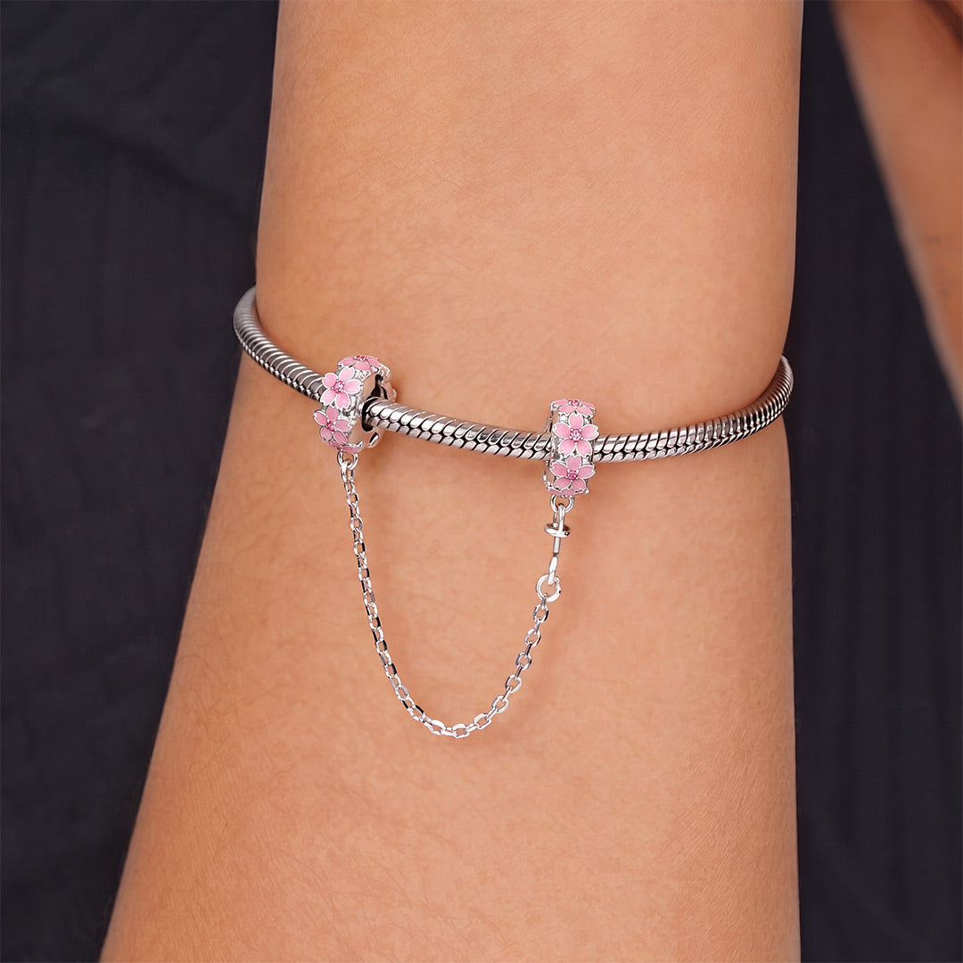 Gnoce Cherry Blossom Safety Chain Charm Platinum-plated Silver Blend_2