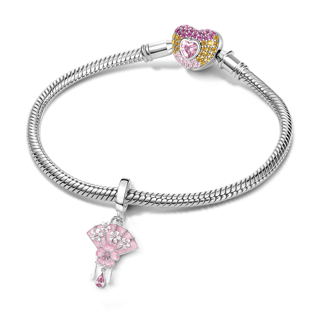 Gnoce Japanese Sakura Fan Charm Platinum-plated Silver Blend_3