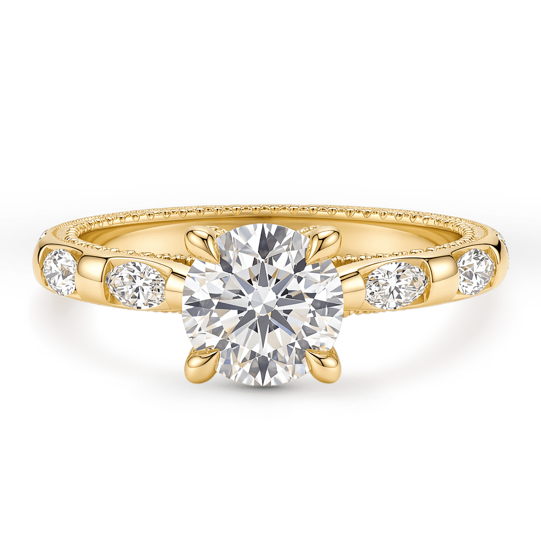 Gnoce Brilliant Cut Round Moissanite Milgrain Ring_1