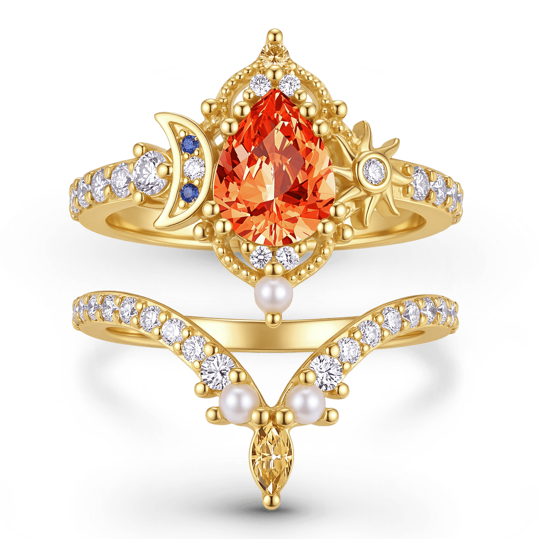 Gnoce Vintage Sun Moon Engagement Ring Set_5