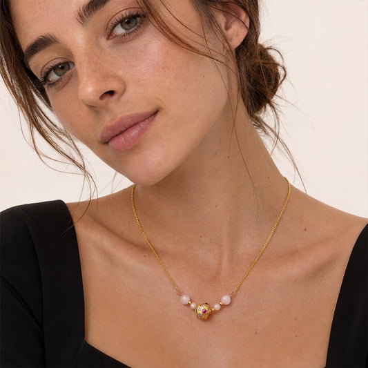 Gnoce Ocean Rose Crystal Necklace 18K Gold-plated Silver Blend_2