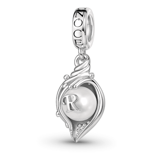 Gnoce Initial Letter Conch Pearl Dangle Charm Platinum-plated Silver Blend_1