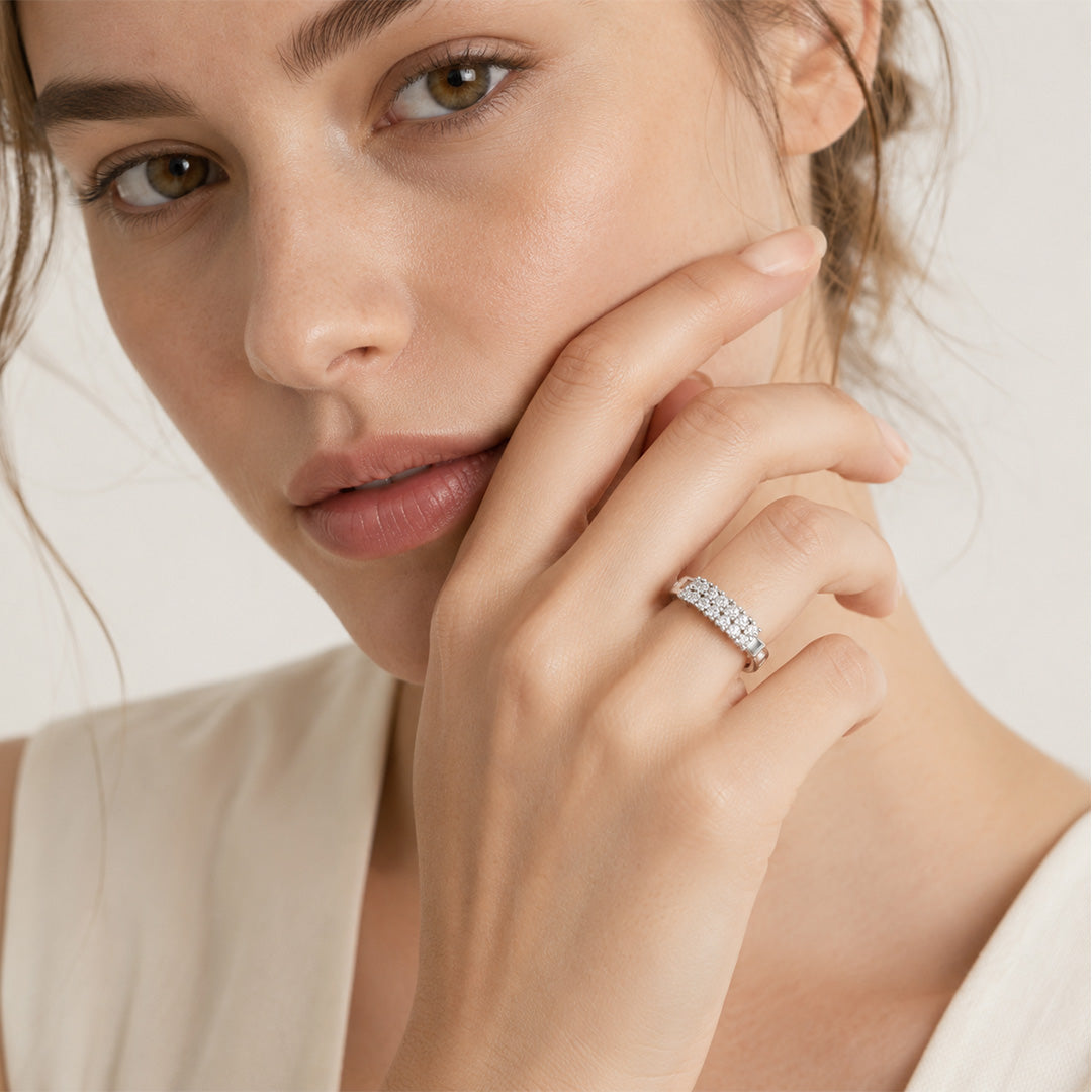 Gnoce Two Row Diamond Inscription Ring Platinum-plated Silver Blend_4