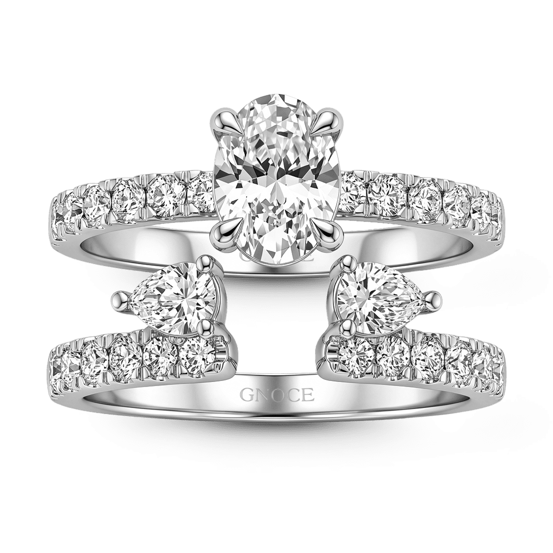 Gnoce Oval Cut Moissanite Engagement Ring Set  Platinum-plated Silver Blend_4