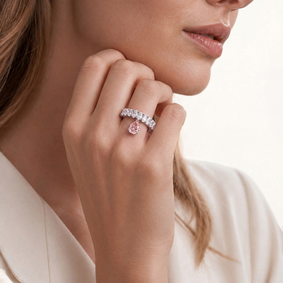 Gnoce Pink Pear Cut Eternity Ring Platinum-plated Silver Blend_2