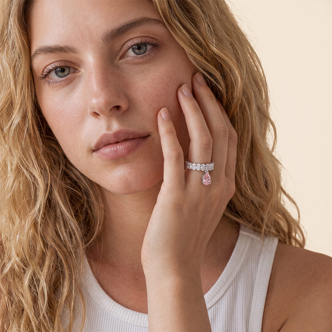 Gnoce Pink Pear Cut Eternity Ring Platinum-plated Silver Blend_3