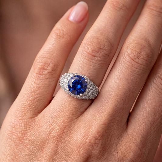 Gnoce Round Blue Sapphire Halo Ring Platinum-plated Silver Blend_2