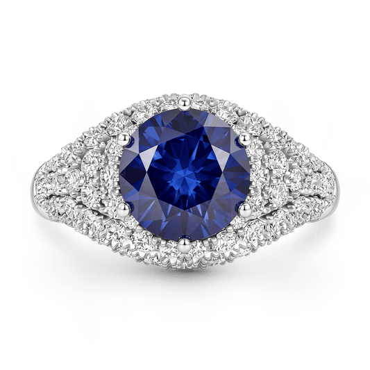 Gnoce Round Blue Sapphire Halo Ring Platinum-plated Silver Blend_1