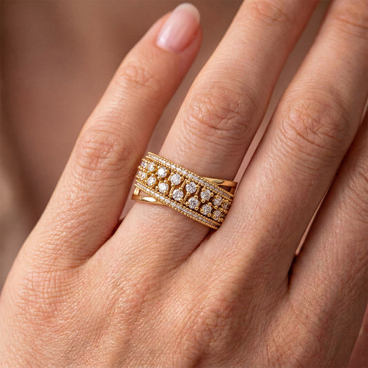 Gnoce Bezel Set Milgrain Crisscross Ring_2
