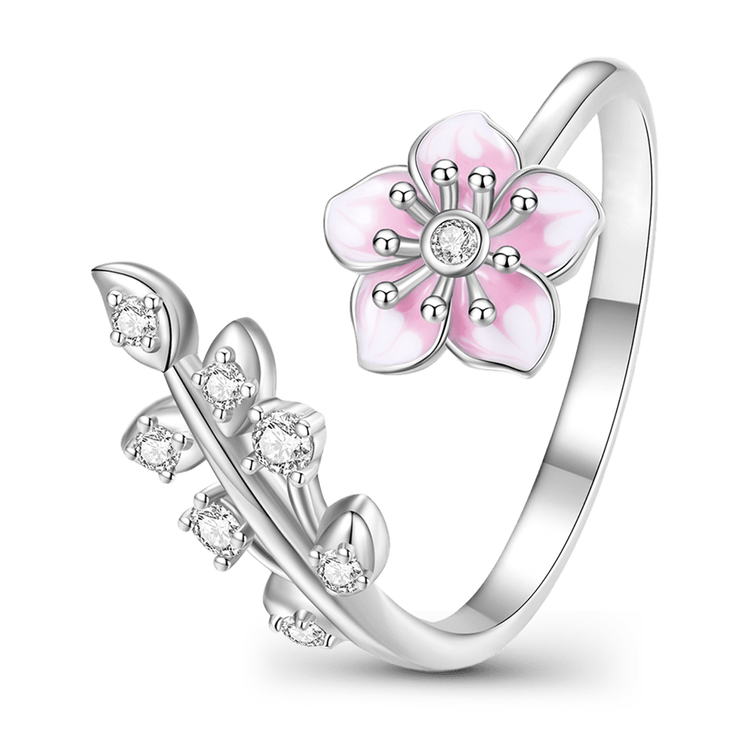 Gnoce Japanese Style Cherry Blossom Open Ring 925 Sterling Silver_1