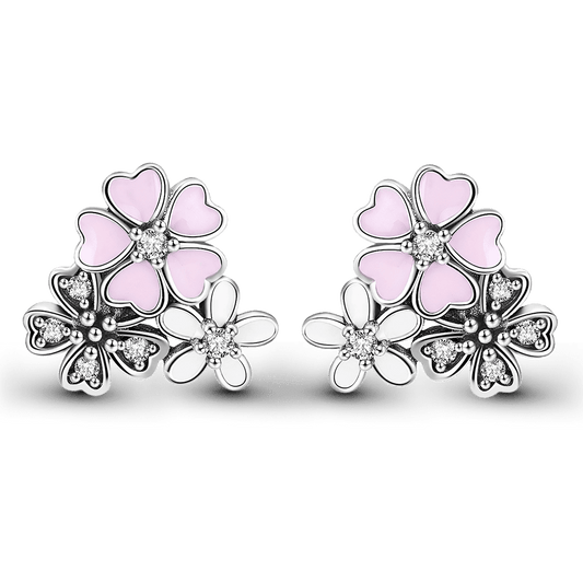 Gnoce Japanese Style Daisy And Cherry Blossom Patchwork Earrings 925 Sterling Silver_1