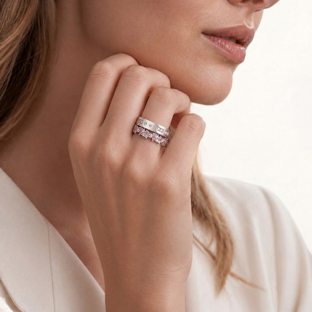Gnoce Round Cut Baguette Stacking Band Ring Platinum-plated Silver Blend_3