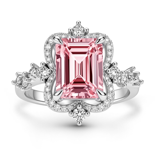 Gnoce Rectangle Cut Pink Gemstone Ring Platinum-plated Silver Blend_1
