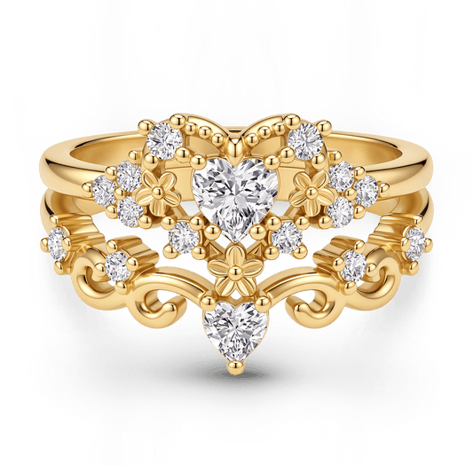 Gnoce Heart Shaped Filigree Bezel Vintage Ring Set_1