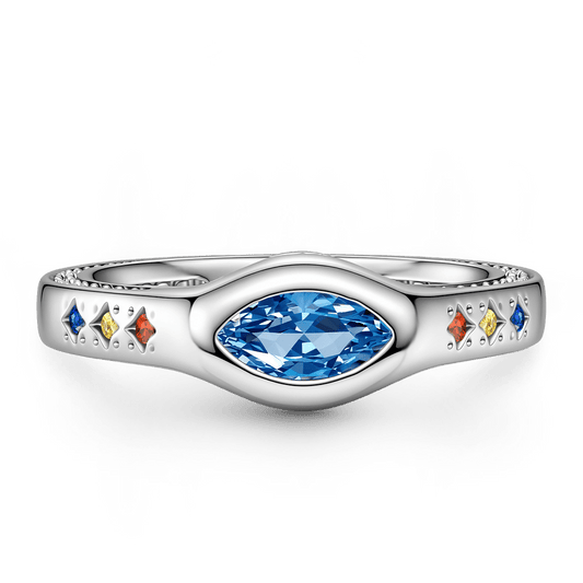 Gnoce Marquise Blue Gemstone Rainbow Cluster Ring Platinum-plated Silver Blend_1