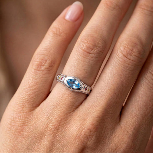 Gnoce Marquise Blue Gemstone Rainbow Cluster Ring Platinum-plated Silver Blend_2