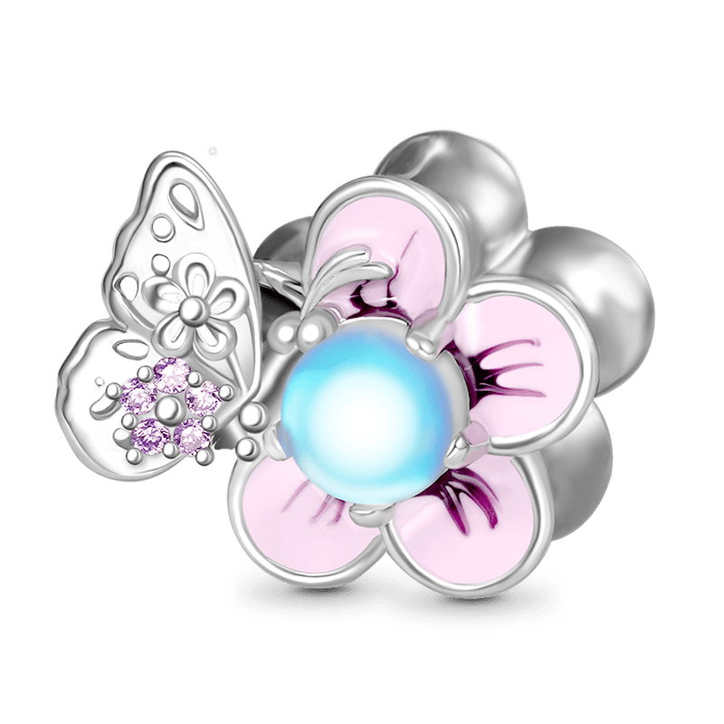 Gnoce Butterfly Loves Cherry Blossom Moonstone Charm_1