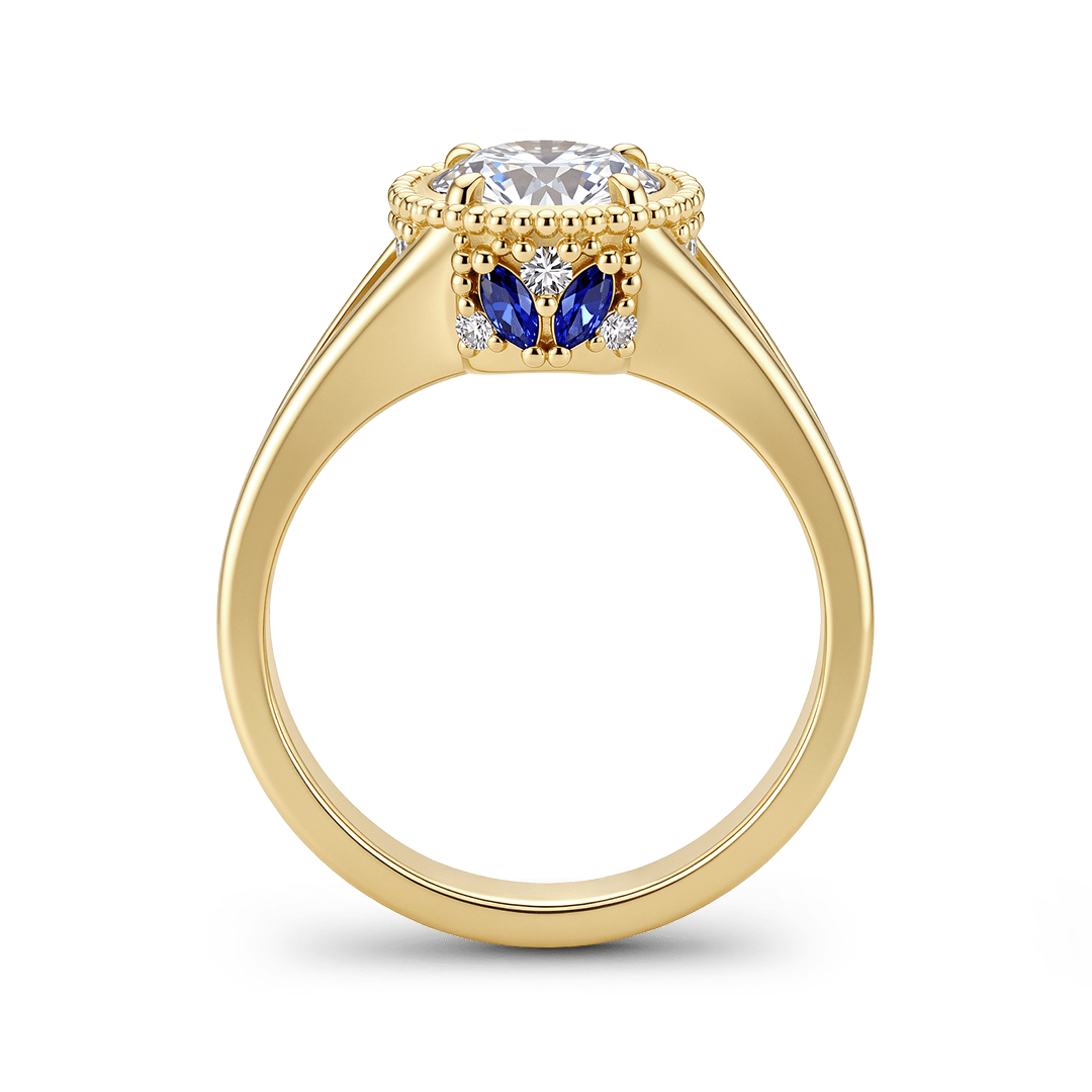 Gnoce Cushion Cut Moissanite Bezel Blue Accent  Ring_6