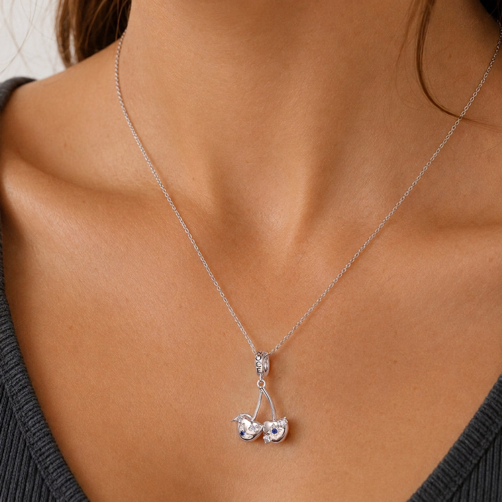 Gnoce Natural Cherry Dangle Charm Platinum-plated Silver Blend_2