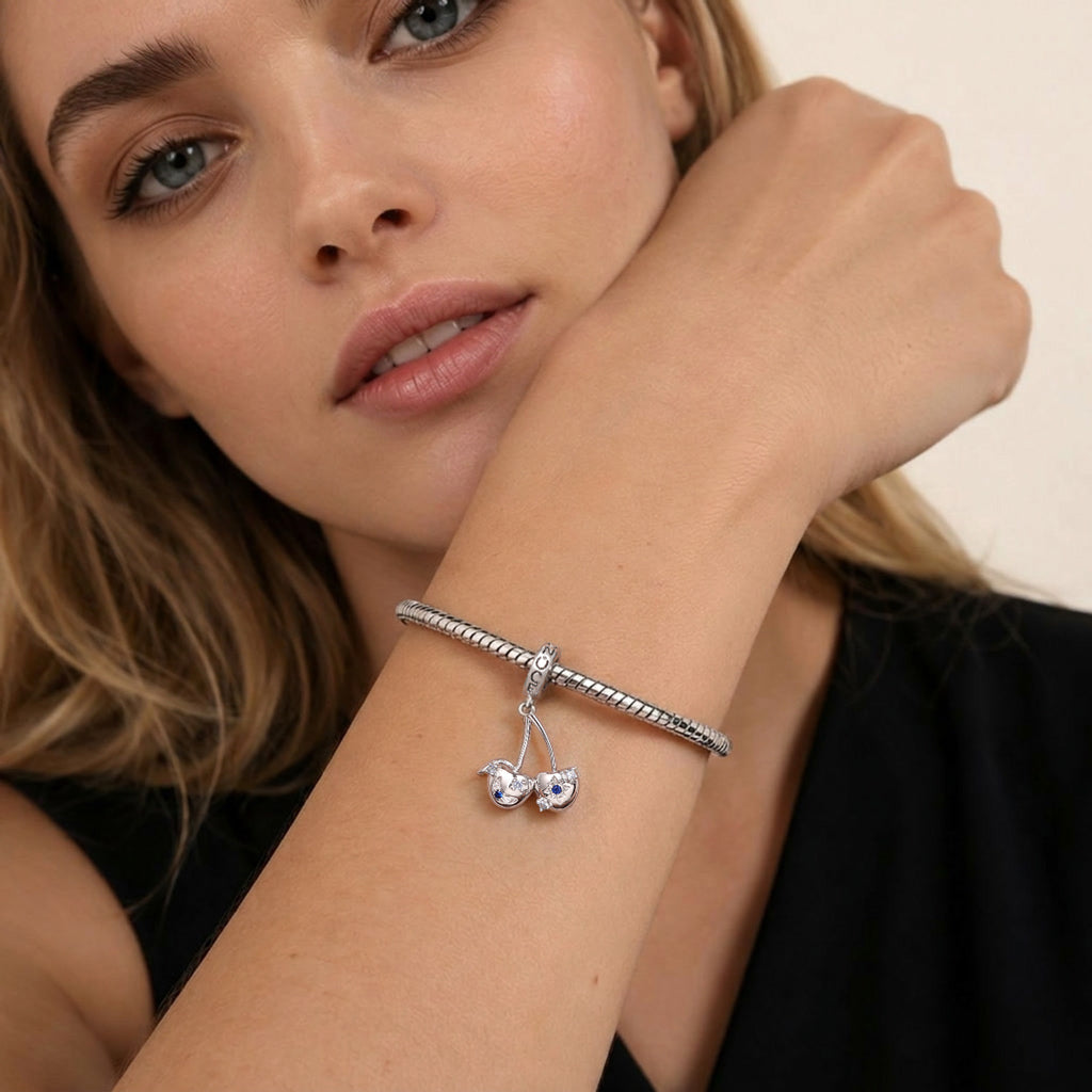 Gnoce Natural Cherry Dangle Charm Platinum-plated Silver Blend_4