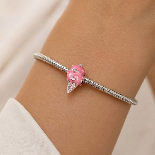 Gnoce Double Pig Ice Cream Beads Platinum-plated Silver Blend_2
