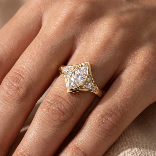 Gnoce Marquise Cut Moissanite Halo Engagement Ring_2