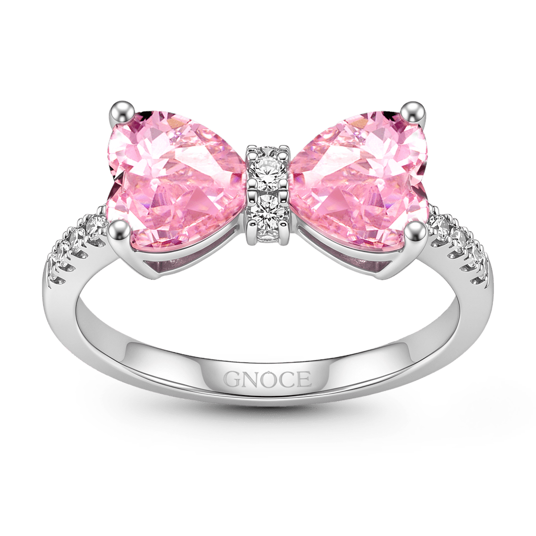 Gnoce Bow Pink Heart Gemstone Ring Platinum-plated Silver Blend_5
