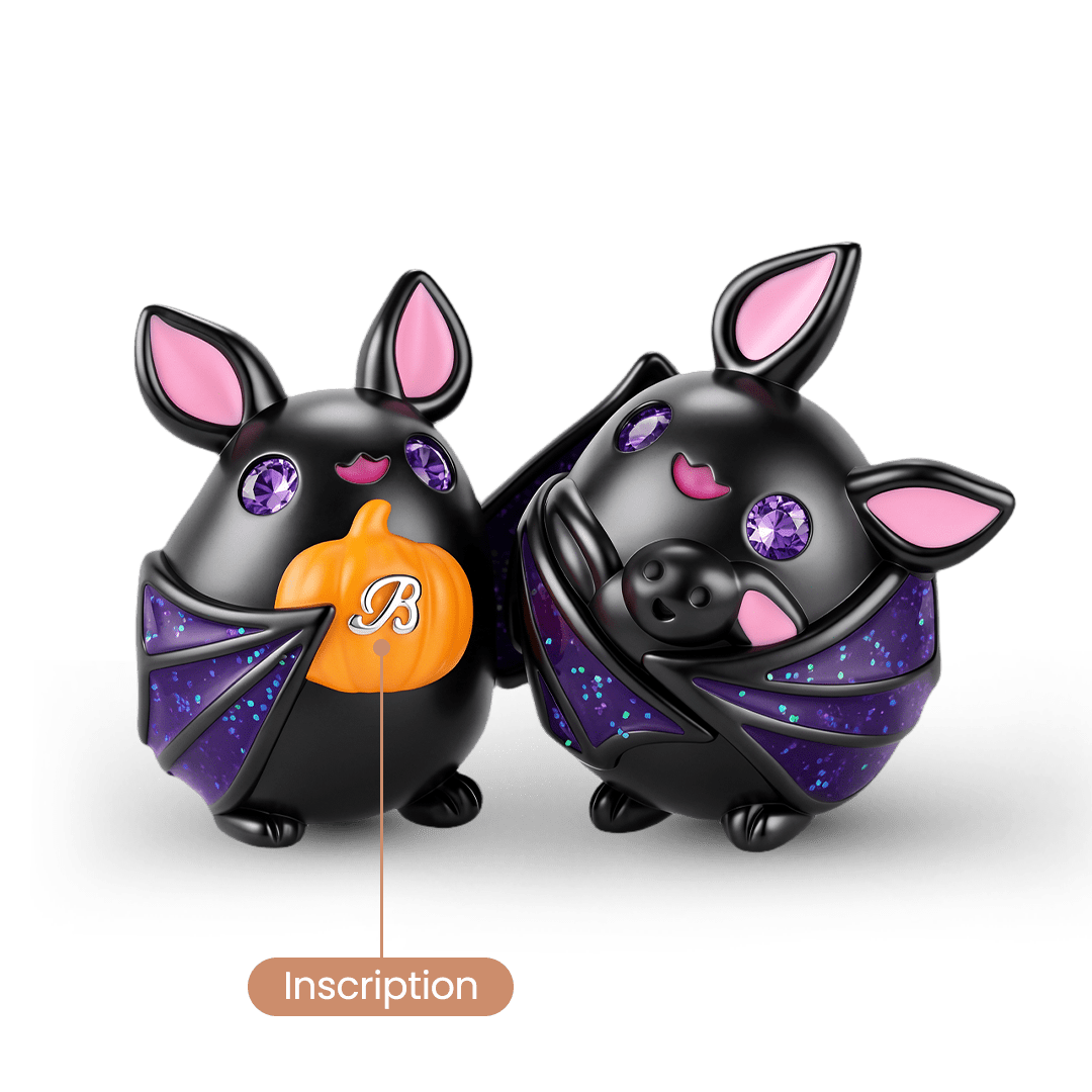 Gnoce Halloween Cute Bat Initial Engravable Bead Platinum-plated Silver Blend_5