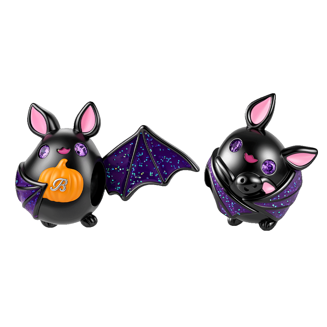 Gnoce Halloween Cute Bat Initial Engravable Bead Platinum-plated Silver Blend_1