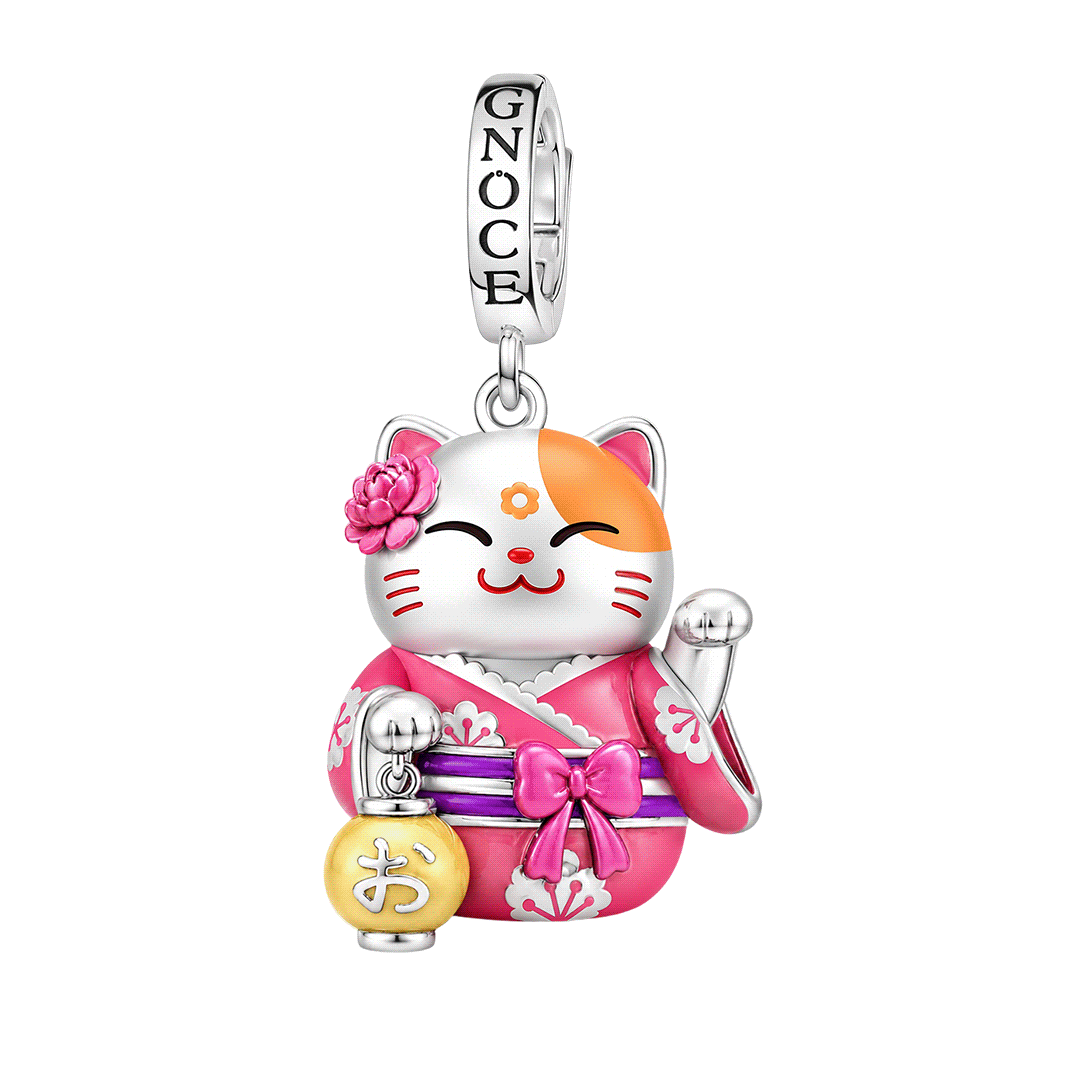 Gnoce Glow-in-the-Dark Kimono Maneki Neko Clasp Dangle Charm Platinum-plated Silver Blend_1