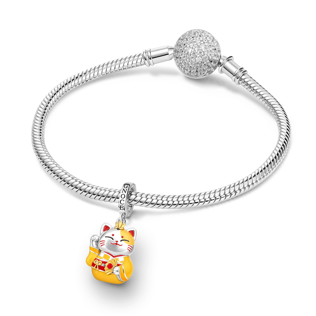 Gnoce Yellow Kimono Lucky Cat Clasp Dangle Charm Platinum-plated Silver Blend_3