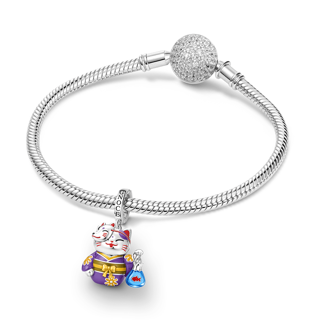 Gnoce Glow-in-the-Dark Summer Festival Kimono Cat Clasp Dangle Charm Platinum-plated Silver Blend_4