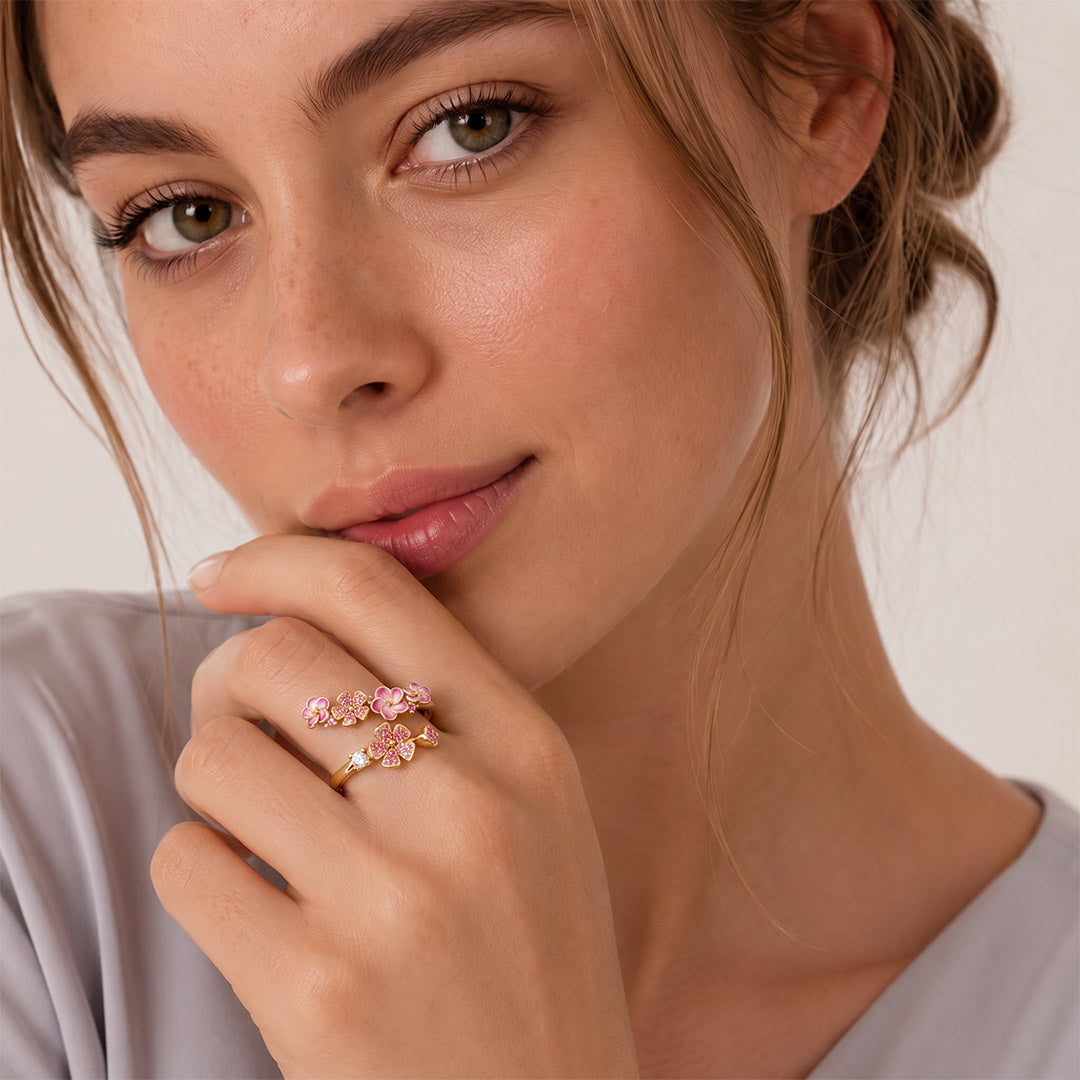 Gnoce Pink Enamel Flowers Floral Ring_3