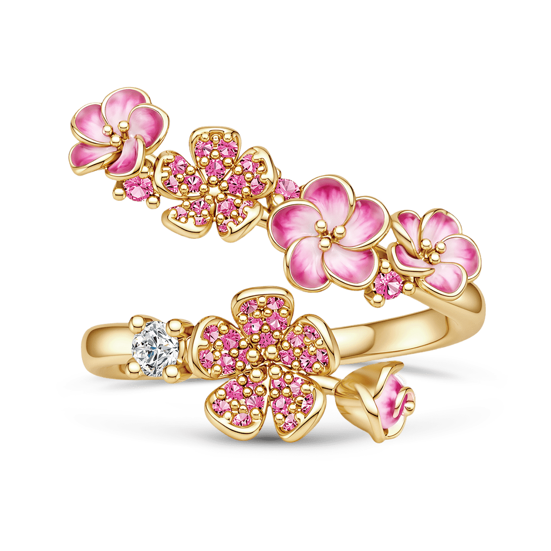 Gnoce Pink Enamel Flowers Floral Ring_1
