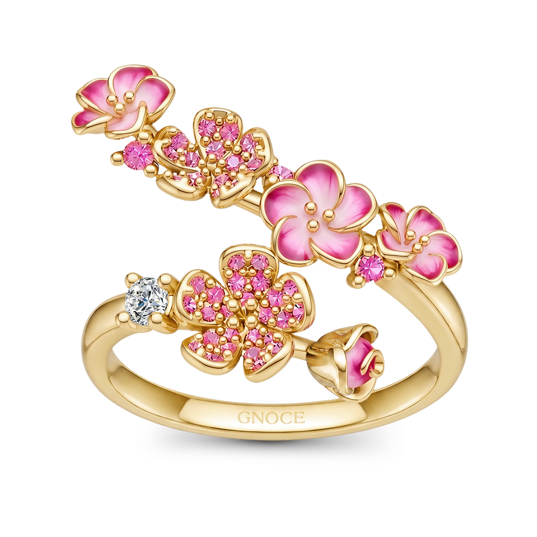 Gnoce Pink Enamel Flowers Floral Ring_4