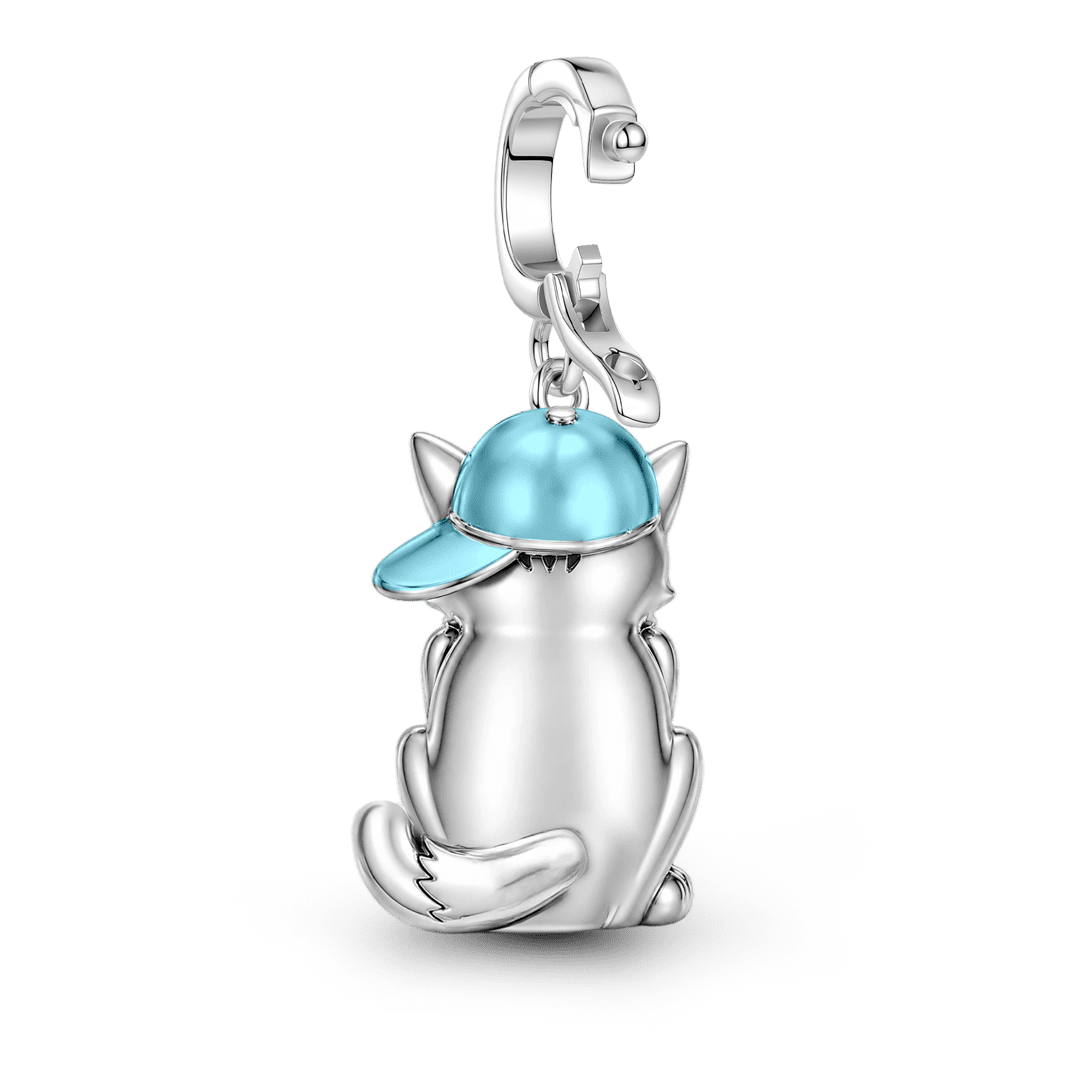 Gnoce Hip-hop Cool Cat Clasp Dangle Charm Platinum-plated Silver Blend_6