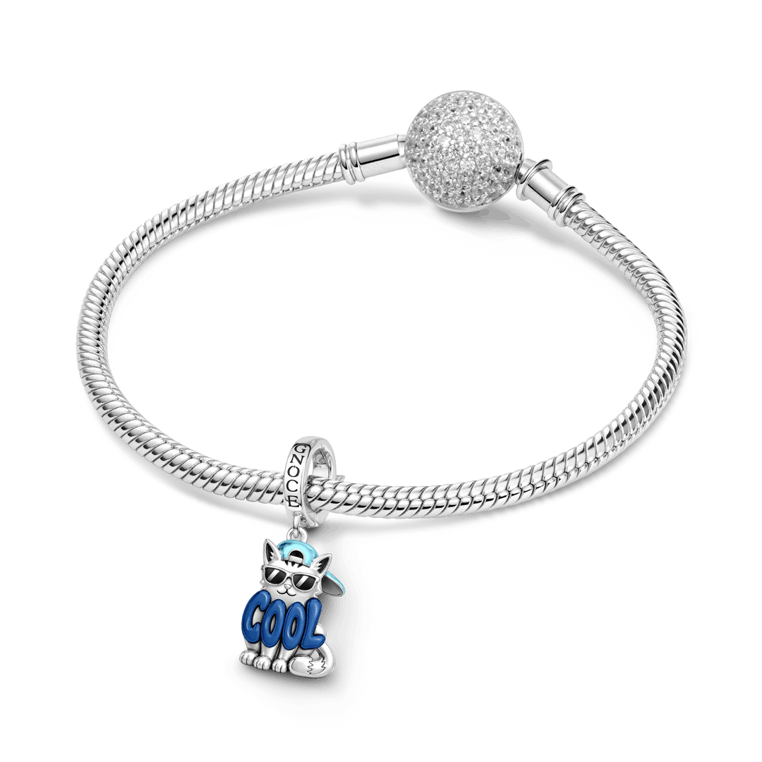 Gnoce Hip-hop Cool Cat Clasp Dangle Charm Platinum-plated Silver Blend_3