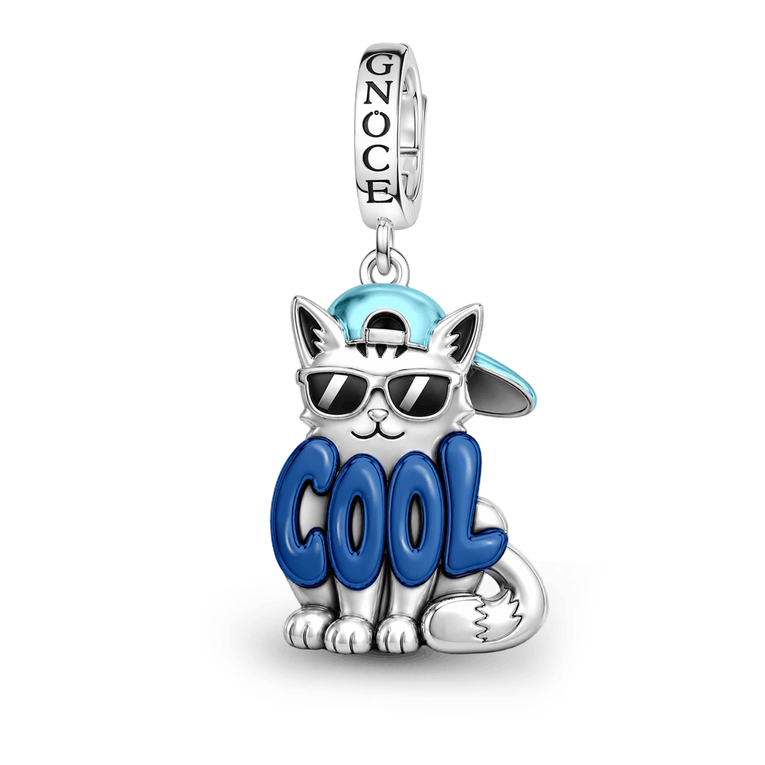 Gnoce Hip-hop Cool Cat Clasp Dangle Charm Platinum-plated Silver Blend_1