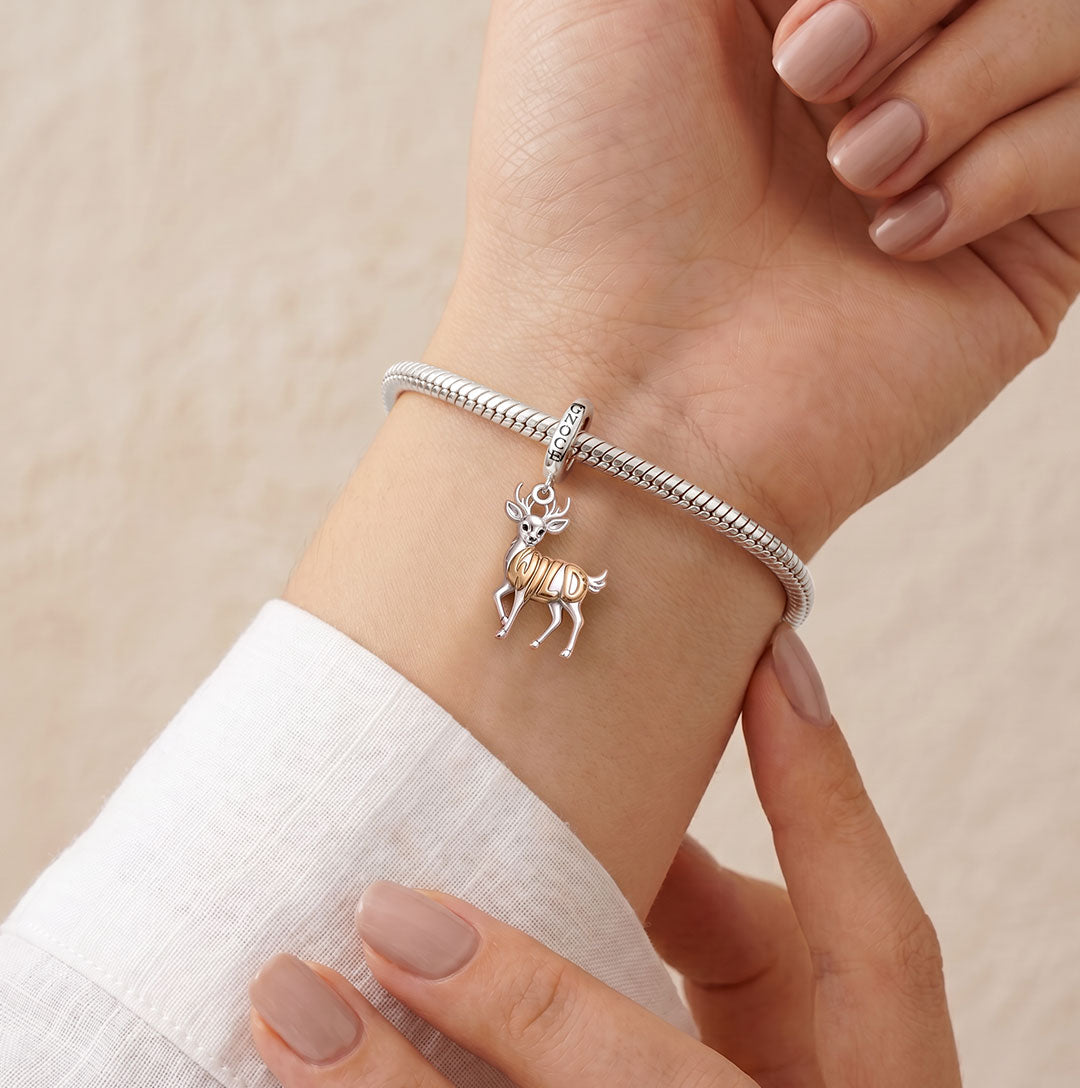 Gnoce Wild Letter Deer Clasp Dangle Charm Platinum-plated Silver Blend_2
