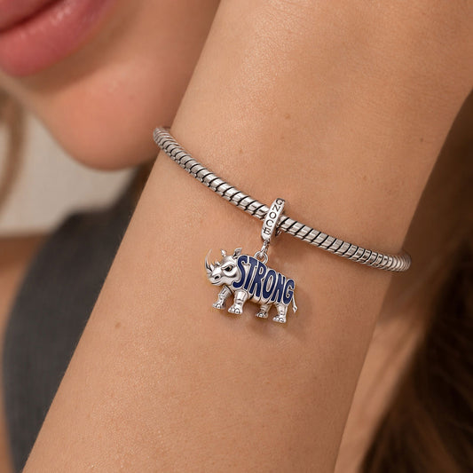 Gnoce Powerful Strong Rhino Clasp Dangle Charm Platinum-plated Silver Blend_2