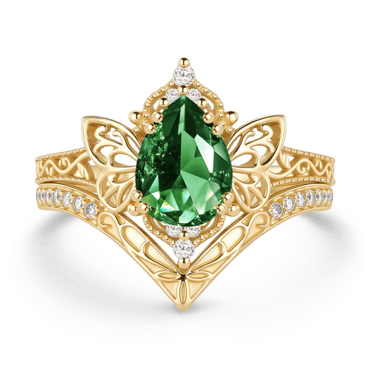 Gnoce Fairy Butterfly Vintage Engagement Ring Set_1