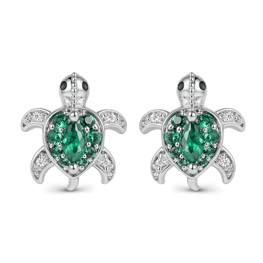Gnoce Green Turtle Stud Earrings Platinum-plated Silver Blend_1