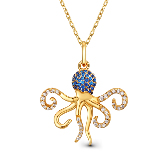 Octopus Necklace Inlaid with Shiny Spinels Gold Plated Sterling Silver_1