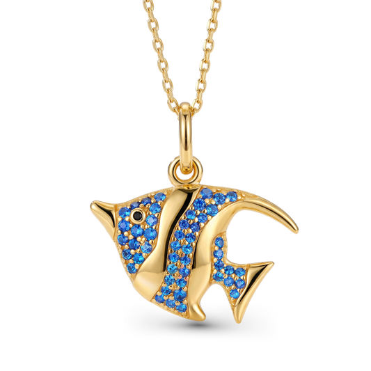Heniochus Fish Necklace Inlaid with Shiny Spinels Gold Plated Sterling Silver Ocean Collection_1