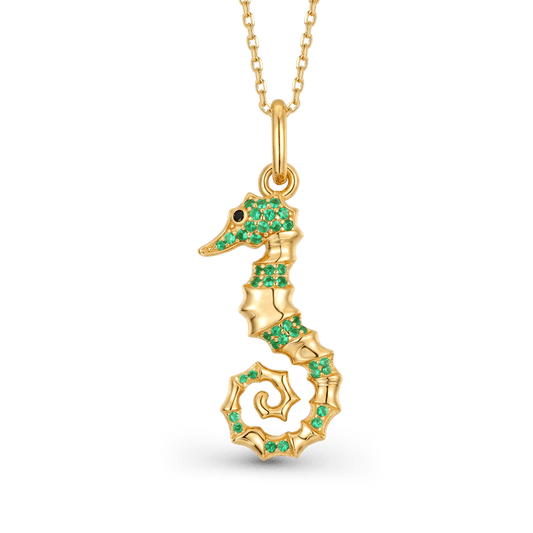 Seahorse Necklace Inlaid with Shiny Spinels Gold Plated Sterling Silver Ocean Collection_1