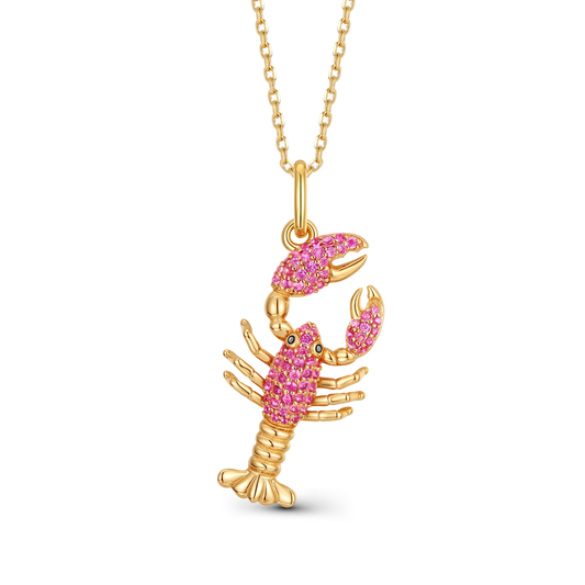 Lobster Necklace Inlaid with Shiny Spinels Gold Plated Sterling Silver Ocean Collection_1