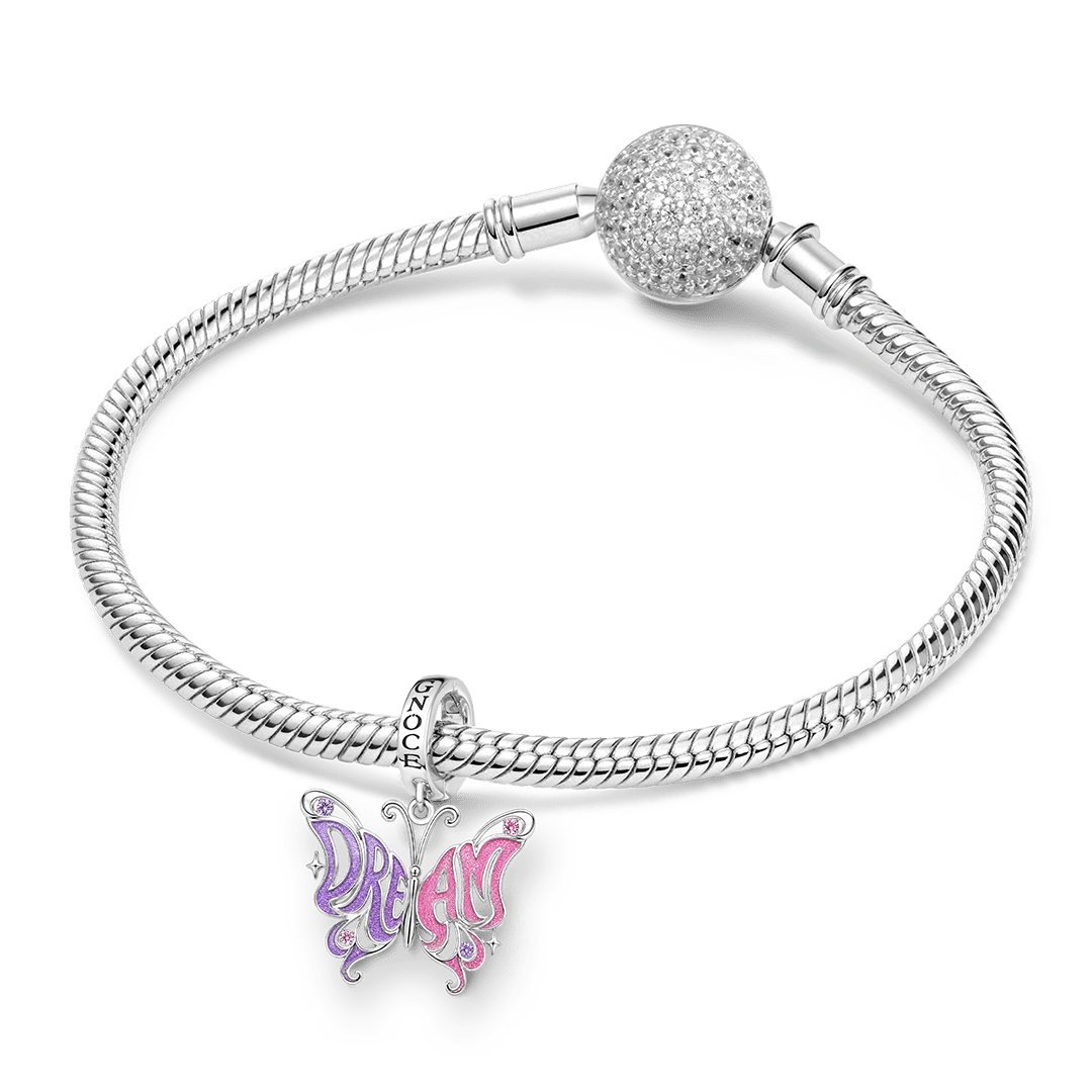 Gnoce Dream Big Butterfly Clasp Dangle Charm Platinum-plated Silver Blend_3
