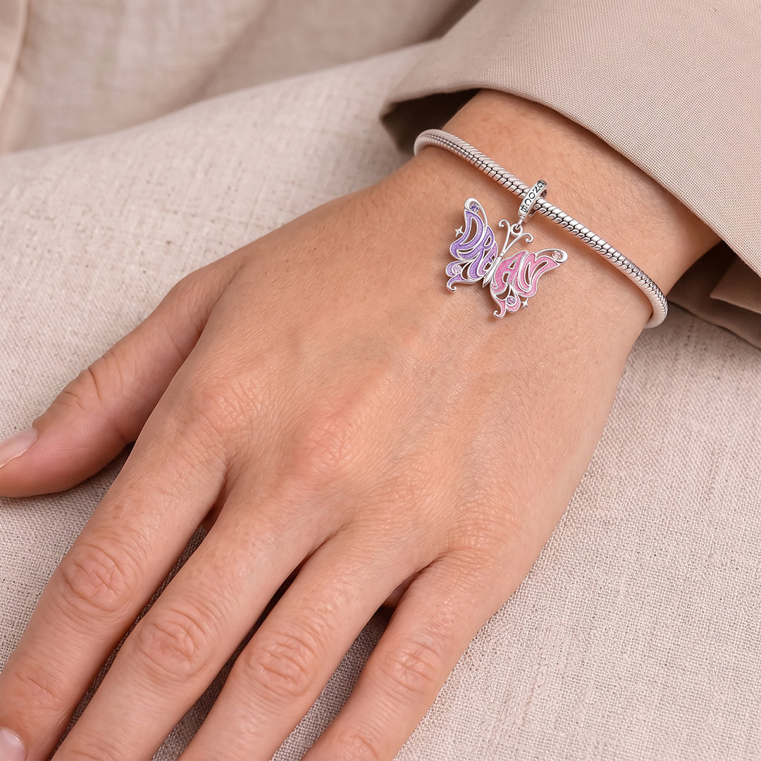 Gnoce Dream Big Butterfly Clasp Dangle Charm Platinum-plated Silver Blend_2