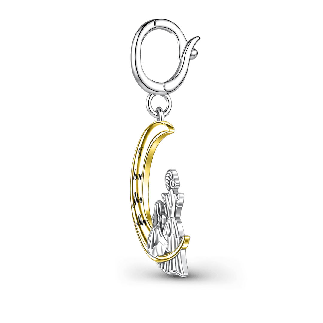 Gnoce Mother & Daughter Moon Pendant Dangle Charm Platinum-plated Silver Blend_5